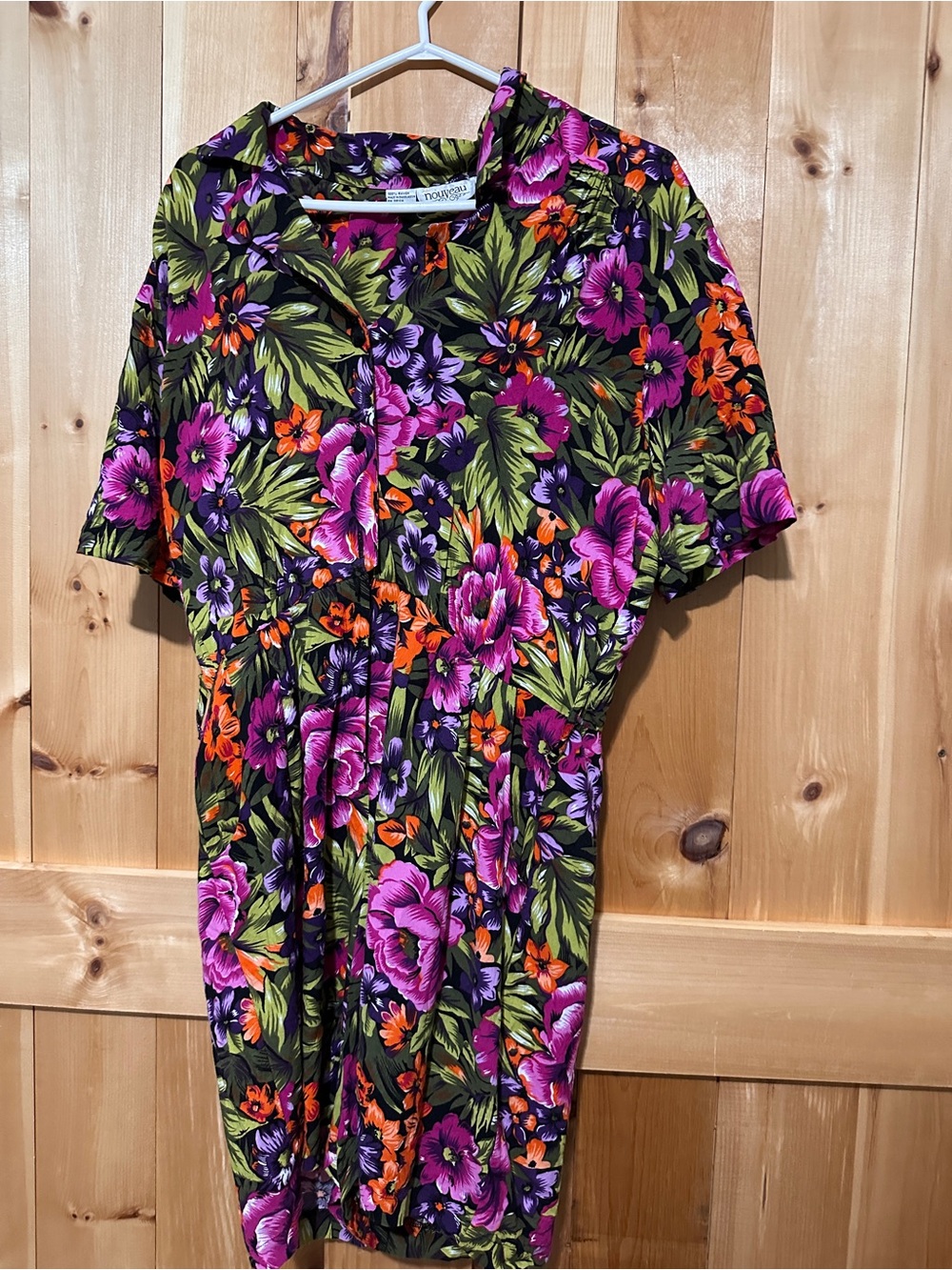 Vintage 80s 90s Nouveau Bold Tropical Floral Rayon Romper Jumpsuit Size 11/12